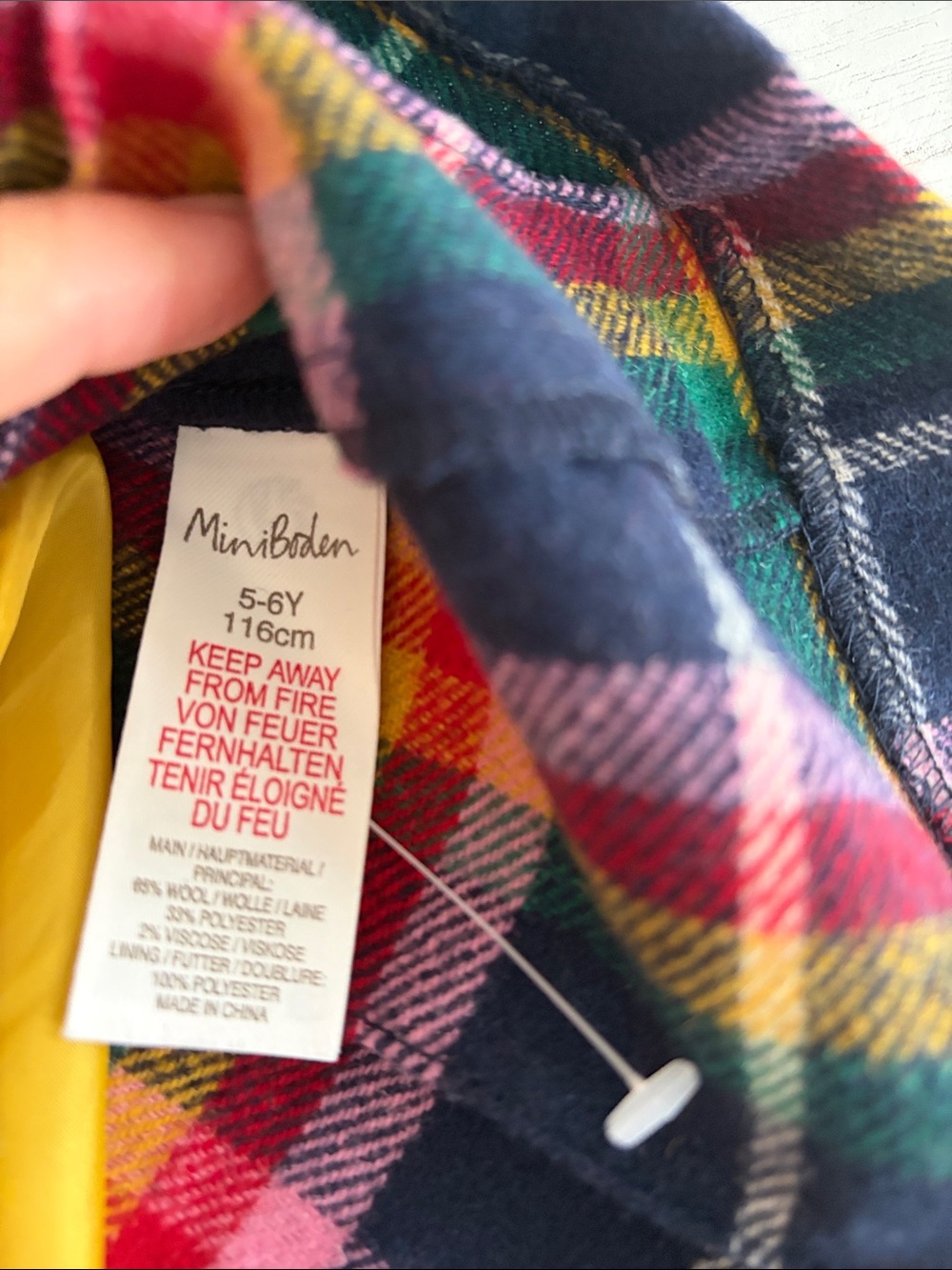 Mini Boden skirt plaid rainbow wool Size 5-6 years old NWT pleated button navy - Picture 5 of 9